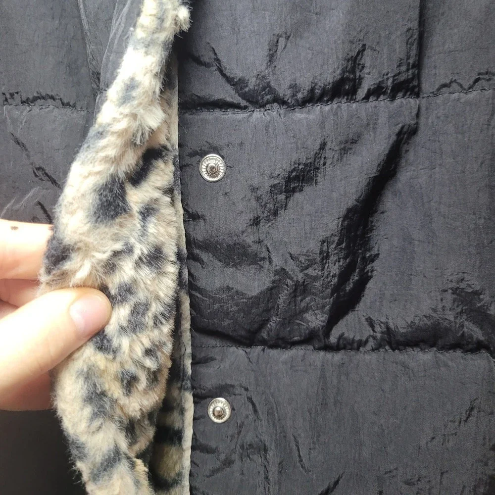 Color Place Kids Reversible Puffer Vest Black Faux Fur Leopard Print XXL 18/20‎